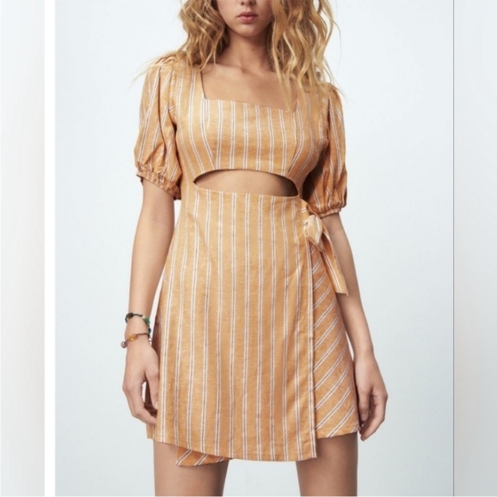 ZARA yellow stripped linen dress